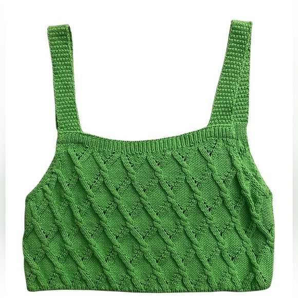 Zara Green Cropped Pearl Knit Sweater Top Clueless Preppy Fall Winter Y2K Style - Picture 4 of 10